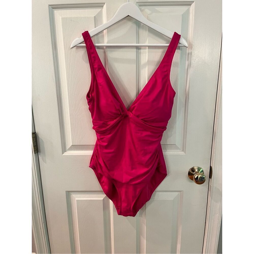 Lauren Ralph Lauren Side Ruched V-Neck One Piece Swimsuit sz 14 EUC